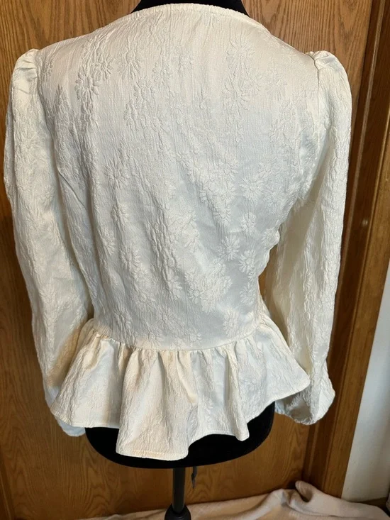 Atoir Cream Textured Peplum Blouse with Gold Buttons - Picture 3 of 5